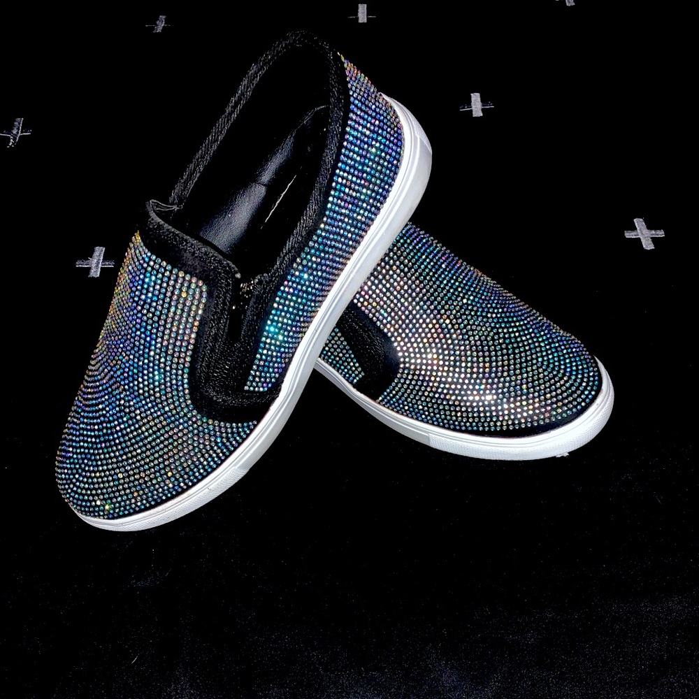 Ladies size 10 sparkle/iridescent loafers with zipper accent